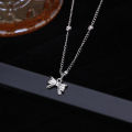 Sterling Silver Princess Bow Necklace Pendant Designed Luxurious Collarbone Chain. 
