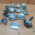 Miniature Kids Kitchen Set Stainless Steel Kids Kitchen Toys Set With  Free Plastic Basket/Bowl  Miniature Cooking Set Simulation Tableware Toy Pretend Play Cook Toy for Kids. 
