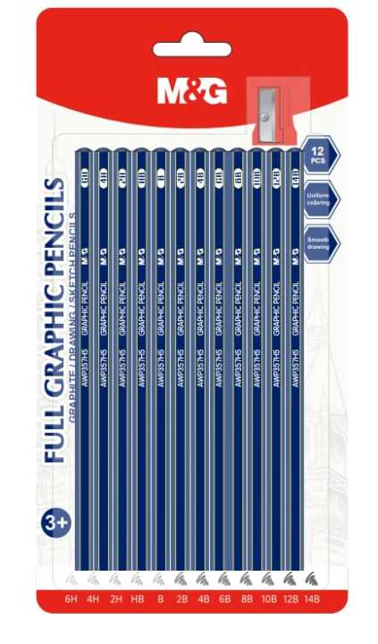 M&G Graphic Pencil Set of 12 pencil with a free sharpener with smooth drawing and uniform colouring
