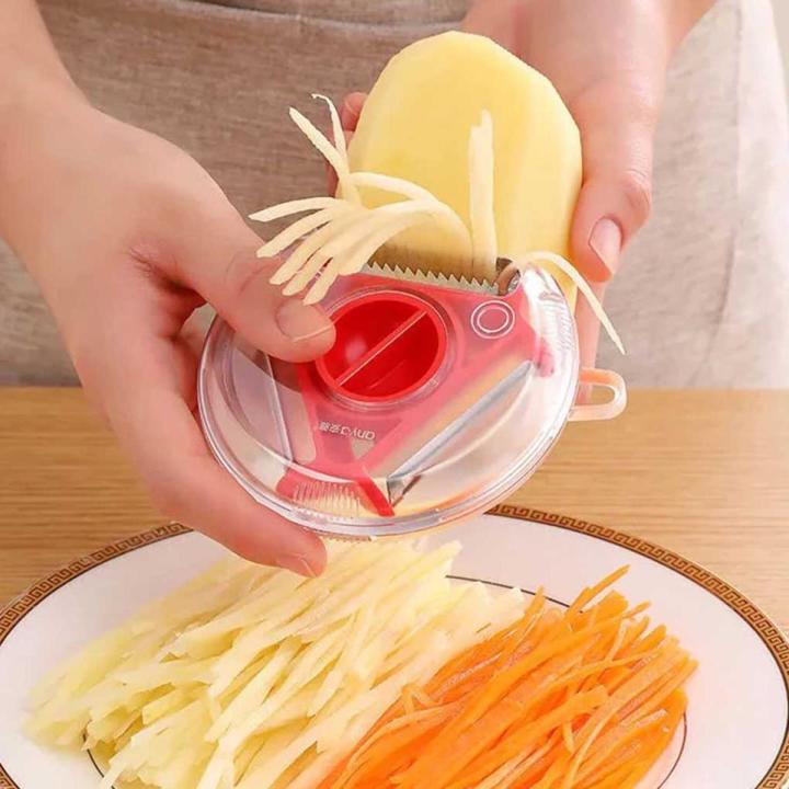 3 In 1 Trio Vegetable Fruit Peeler Slicer Stainless Steel Rotary Multifunctional Peel Blade Cutter Kitchen Tool For Salad Easy To Clean Hanging Round Home Peelers For Veggie With Good Grips Cutter Grater Potato Peeling Knife And Fruit Peeler