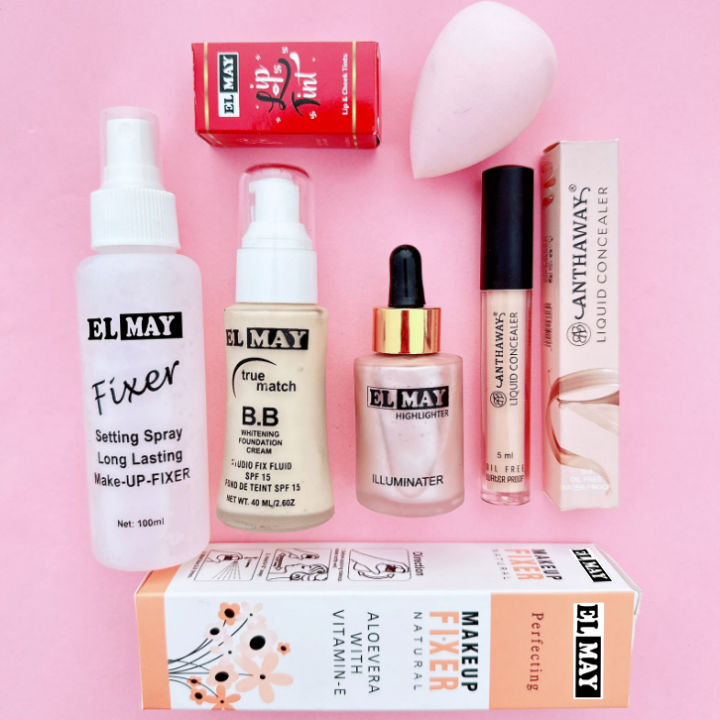 ELMAY - Deal Of Foundation + Concealer + Fixer + Lip Tint + Highlighter + Beauty Blender