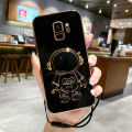 For Samsung Galaxy S9 / S9 Plus Back Cover with Astronaut Stand Lanyard Luxury 6D Plating Shiny  Phone Case Soft Silicone Square Frame Protective Cases Pouch Girls Women. 