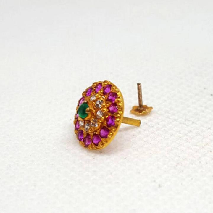 Pure Gold Jewellers-Pink Stone Gold Nose Pin for Bridal-Gold Nose Stud Pink Stones and Elegant Designs for women, brides and girls