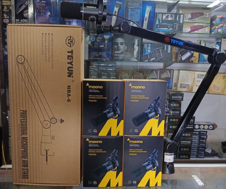 "Maono PD200X Dynamic USB/XLR Microphone with Teyun NBA 6 Adjustable Boom Arm Stand - Ideal for Podcasting, Streaming, and Recording"