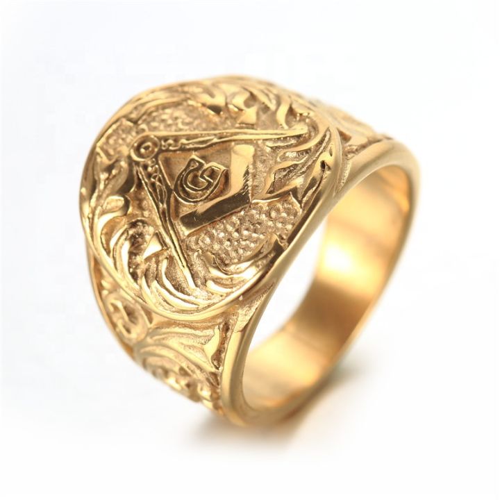 Wholesale Hiphop Freemason member items stainless steel men gold masonic rings jewelry