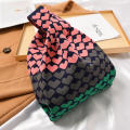 High-end Striped Knitting Bag Niche Design Handbag Retro Wrist Bag Walking and Shopping Lazy Vest Shoulder Bag. 