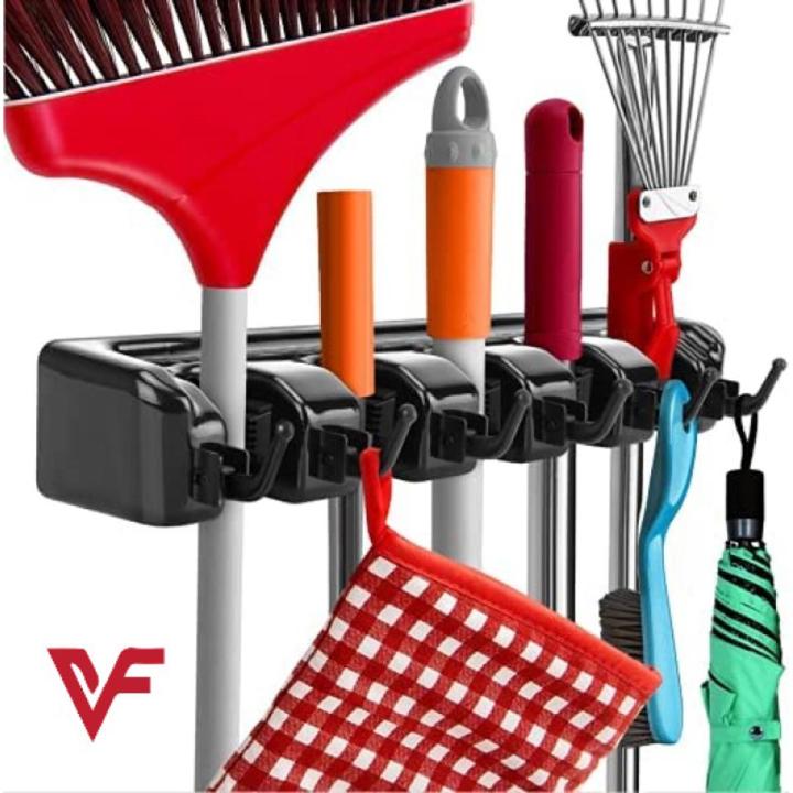 Mop%20And%20Broom%20Holder%20Wall%20Mount%20Heavy%20Duty%20Broom%20Holder%20Wall%20Mounted%20Or%20Tool%20Organizer%20For%20Home%20Garden%20Garage%20And%20Storage%20(5%20Positions%20With%206%20Hooks)%20-%20Image%202