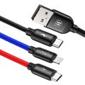BASEUS 3-In-1 Charging Cable - Rapid Series USB To Micro/Lightning/Type-C Nylon Braided Cable - 3.5A - 1.2m. 