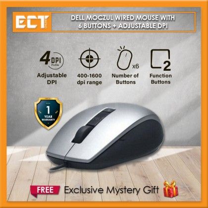 Genuine Dells K251D 6-Button Grey Gray Silver Black USB Scroll Wheel Optical Laser Wired Mouse (refurnish)