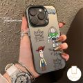 MissConnie Fashion Sticker Cute Alien Buzz Lightyear Phone Case Compatible for IPhone 11 14 12 15 13 Pro Max XR X XS Max 14 15 Plus Cartoon Toy Story Luxury Plating Metal Shockproof Soft Cover. 