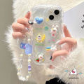 Cute Duck 3D Doll Case Compatible for IPhone 14 XR X 11 7Plus 13 12 Pro Max 6 7 6s 8 Plus XS Max SE 3D Wavy Curved Edge Cute Steric Bear Rabbit Cover With Little Bear Bow Lanyard. 