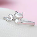 S925 Silver Color Cat Ear Finger Ring Open Design Cute Fashion Jewelry Ring for Women Young Girl Child Gift Adjustable Ring. 