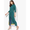 Green Band Collar High-Low Anarkali Kurta. 