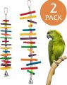 ZYMAL STORE 2 Pcs Bird Toys, Parrot  Toys with Multicolored Natural Wooden Blocks for Conures Parakeets Cockatiels Lovebirds African Grey Cockatoos Macaws and Amazon Parrots. 