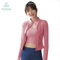 FUYOGI Women's Sports Coat Skinny Zipper Long-Sleeved Tight Clothes Running Fitness Yoga Tops. 
