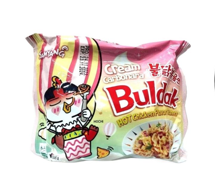 Samyang Buldak Cream Carbonara Flavored Hot Chicken Halal Noodles 140g - Spicy & Creamy Korean Delight (Imported)