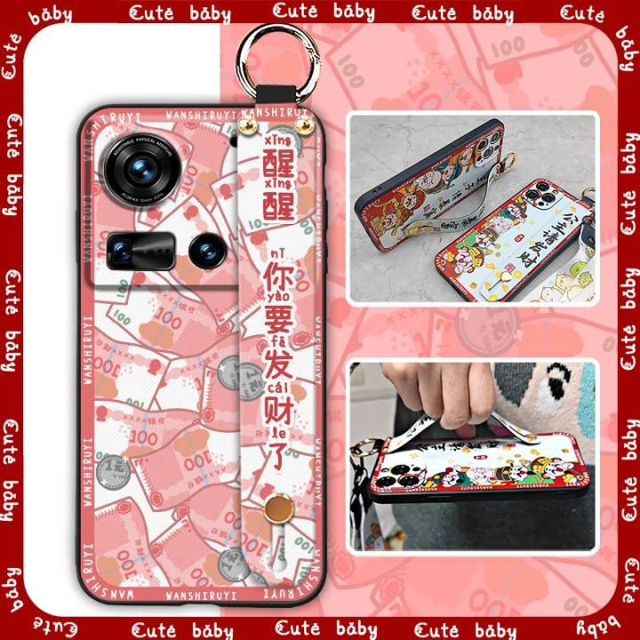Wristband ring Phone Case For ZTE Nubia Z70 Ultra Kickstand Wrist Strap Dirt-resistant Anti-knock Durable Cartoon Cute