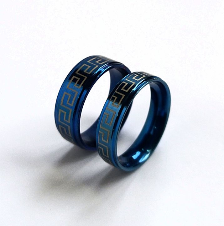 Pack of 1 Versace-Inspired Blue Stainless Steel Challa Ring - Available in 2 Variations (5mm and 8mm) and 5 Sizes
