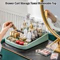 Cosmetic Organizer Cart with Handle and Lockable Wheels, Multifunctional Acrylic Storage Shelves Rolling Utility Cart. 
