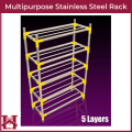 5 Layers High Quality Multipurpose & Multiuse Stainless Steel Rack Usage as Shoes Rack, Kitchen Rack, Bathroom Rack and more. 