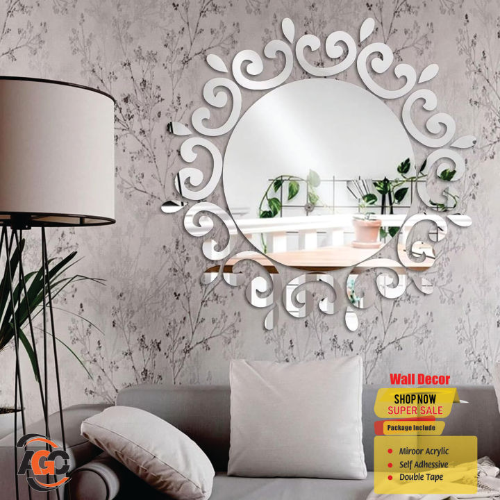 3D Sunflower Mirror Wall Stickers 1mm Thick Round Acrylic Living Room Bedroom TV Background Wall Decals Marriage Room Entrance Home Decorations Antique Gift Center
