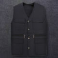 Men Work Vest V Neck Relaxed Fit Inner Pockets Overall Vest Jacket. 