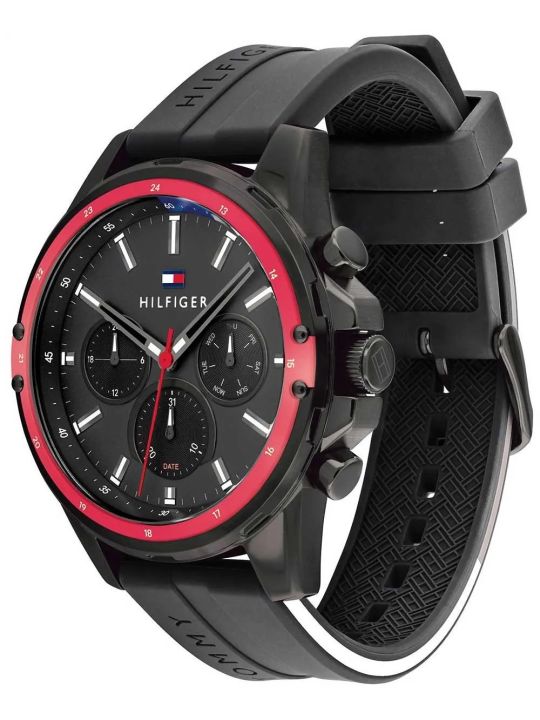 Tommy Hilfiger Men’s Quartz Silicone Strap Black Dial 45mm Watch 1791793 Stainless Steel Wrist Watch For Men