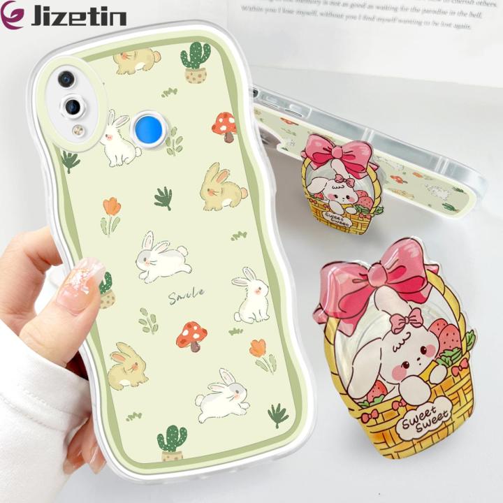 Jizetin for Huawei Nova 3i Back Cover + Free Pop Socket Flower Basket Bunny Soft Wavy Shape TPU Phone Case For Girls Boys
