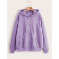 Jack Beos Purple Solid Drawstring Zip Up Drop Shoulder Hoodie. 