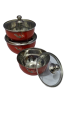 High Quality Stainless Steel Fancy Bowl Set With Glass Lid Pack Of 3 Pcs. 