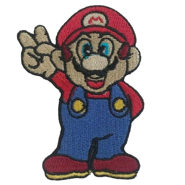 Super Mario Video Game Peace Win Iron Sew On Patch For Bags Caps Shirts Jeans Applique