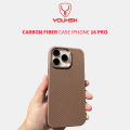 YOUKSH iPhone 16 Pro Carbon Fiber  Case - iPhone 16 Pro Carbon Fiber Magsafe  Charging  Cover - iPhone 16 Pro Matte Hard  Carbon Pouch - iPhone 16 Pro Side Soft Silicon and With Mag Safe Charging Cover.. 