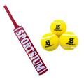 Pack Of 3- Sportsium Tape Ball Full CAne Handle Cricket Bat with 3 Sportsium Tape Balls and a Pair of Batting Gloves. 