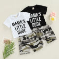 Newborn Toddler Boy Outfits Sets Letter Printed Short Sleeve T-shirt with Camouflage Short Pant Suits. 
