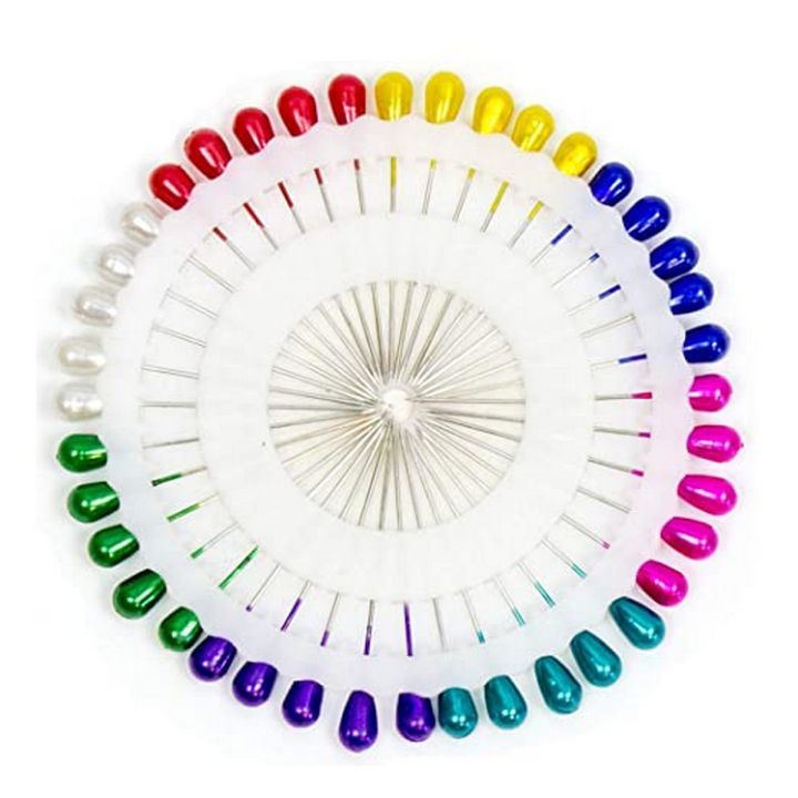 Hijab Pins Fancy Stylish for Hijab and Scarf - long with pearl  8 Multicolored - 40 Pcs in one Card - Metal Pack Of 2 Card