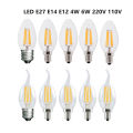 10PCS LED Filament Bulb E14 E27 E12 C35 C35L 220V 110 4W 6W Warm White Dimmable Glass 360 Degree Edison Retro Candle Light Blubs. 