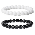 High-Quality Natural Stone Bracelets For Men, Couple Distance Beads Black Lava Rock Stone, White Stretch Charm Strand Bracelet For Boys And Girls, Men Jewelry. 