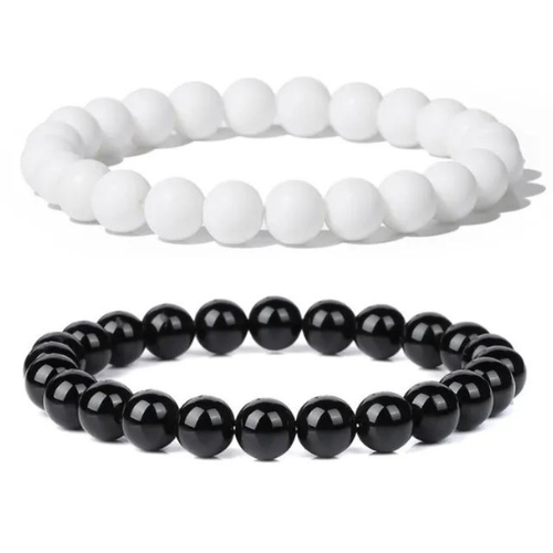 High-Quality Natural Stone Bracelets For Men, Couple Distance Beads Black Lava Rock Stone, White Stretch Charm Strand Bracelet For Boys And Girls, Men Jewelry