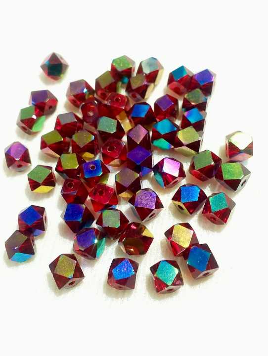 50 Crystal Cut 6mm Glass Beads | Rainbow AB Finish Faceted Beads for Jewelry Making & DIY Crafts