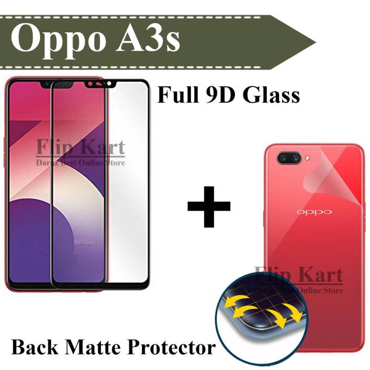 Oppo A3s Full Black 9D Tempered Glass + Back Matte Protector For A3s