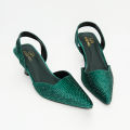 Trending High heel sandals women's shoes green rhinestone wedding toe mules. 