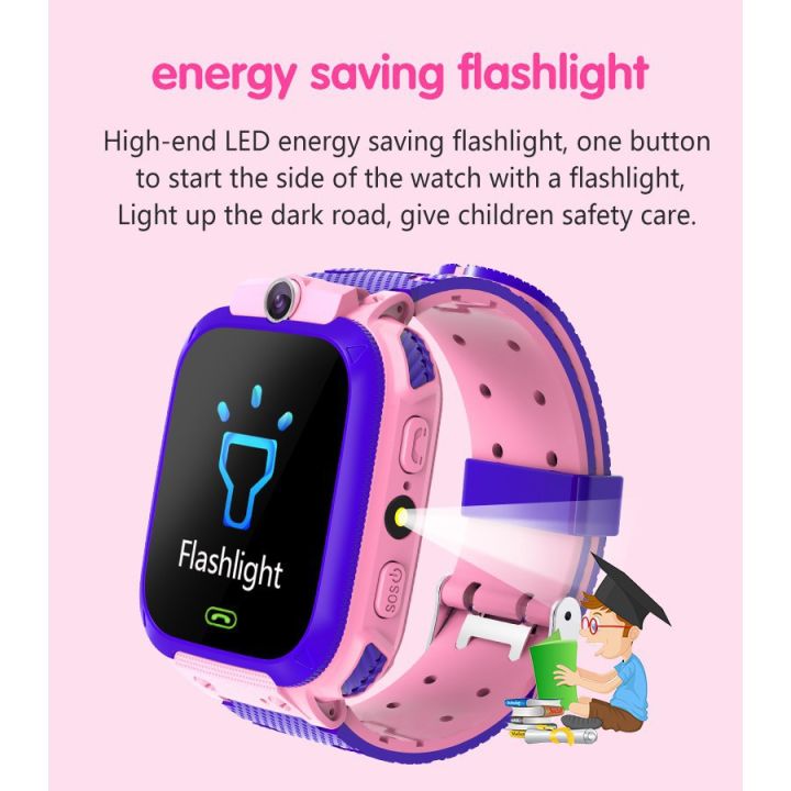 Top [24h ship ready stock] Cod free shipping Q12 smart watch kids phone jam Telefon Bahan children smartwatch location tracker camera call voice chat touch screen
