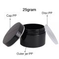 25gram Pack of 3 Premium Empty Black Color Cosmetic Pet Jar with Black cap and Silver Streak. 