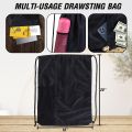 Drawstring Bag Black Swim Sport Sack PE Bags Water Proof Drawstring Gym Bags for Kids Adults with Outside Zipper and Mesh Pocket Swimming Sports Bag for School, Sports, Swimming, Gym, Travel. 