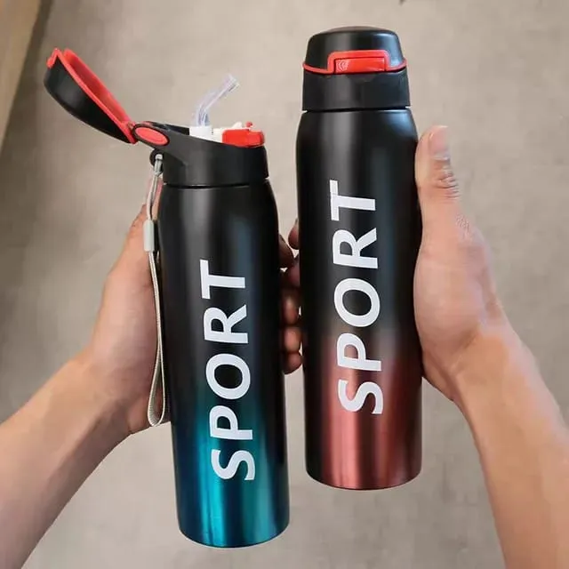 2 Pack 9oz Insulated Stainless Steel Water Bottles With Straw Lid - Kids Sport Bottles, Double Wall Vacuum (Black-Yellow)
