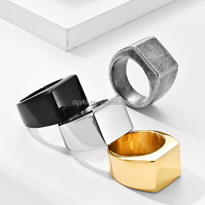 Custom Gold Square Signet Ring Stainless Steel Husband Father Jewelry Gifts Mens Retro Engraved Signet Rings
