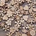 100Pcs Wood Flower Shape Unfinished Wooden Cutouts Craft DIY Decor. 