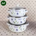 Reoona 1L 1.5L 2L Stainless Steel Kitchen Mixing Food Storage Bowls Cooking Tools Enamel Casserole Pots Set Mini Kitchen Utensil With Glass Cover 3 Pcs. 