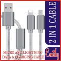 EMILY HIGH QUALITY ORIGINAL DATA AND CHARGING CABLE 2 IN 1 CABLE  50 INCH 127CM LENGTH USB CABLE LIGHTNING + MICRO USB FOR ALL MOBILES ANDRIOD AND IPHONE CHARGING SIMULTANEOUSLY. 