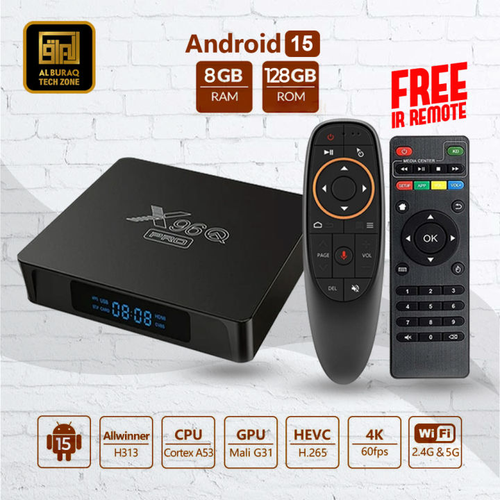 Android TV Box - X96Q Pro 8GB RAM / 128GB ROM - Smart TV Box - Android 15 With G10S Voice Remote & FREE  Extra Simple Remote - Free Lifetime IPTV Package Including Live TV Channels , Movies , Webseries - Android TV Box By Al-Buraq Tech Zone
